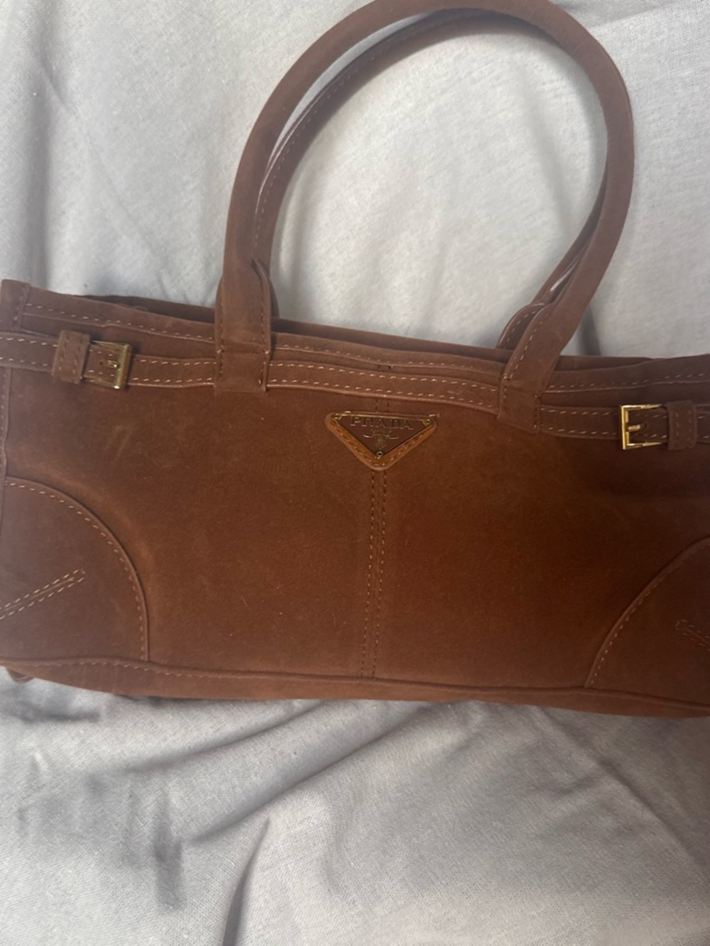 Prada Brown Suede Shoulder Bag with Gold-Tone Accents